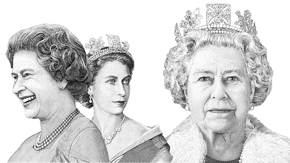 Various depictions of Queen Elizabeth II