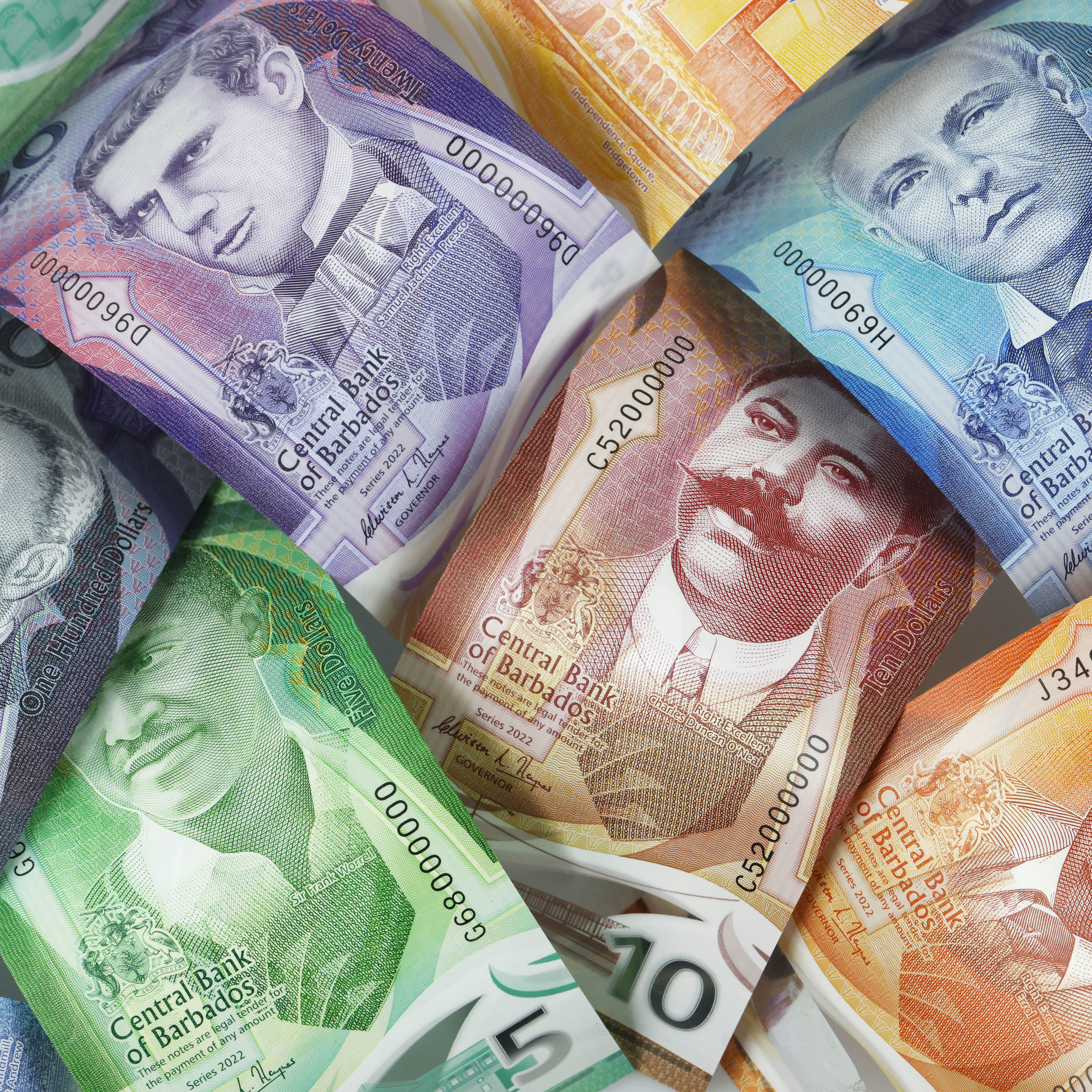 Barbados family of banknotes in polymer substrate