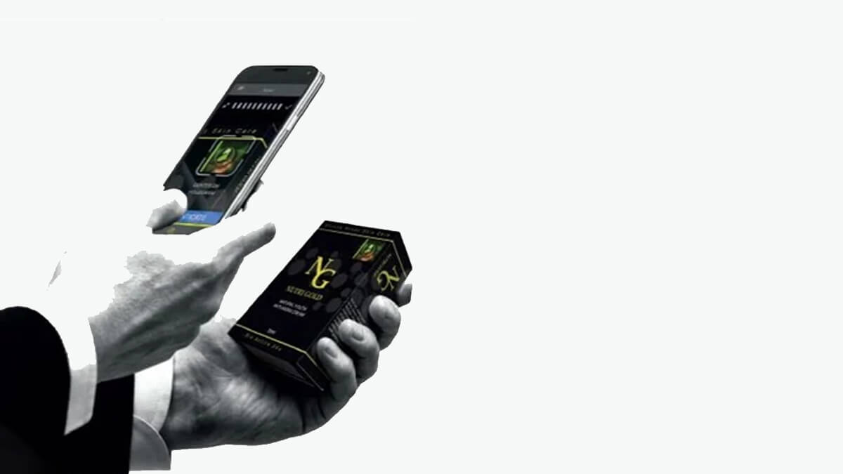 a pair of hands scans a product with an app on a phone