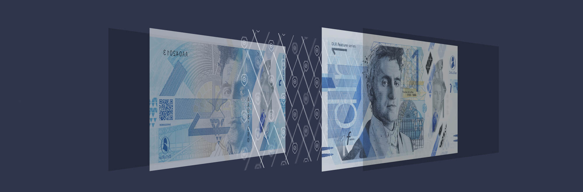 a blue and yellow bespoke De La Rue concept house bank note